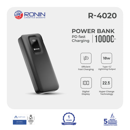 RONIN R-4020 Power Bank | Digital Display | 10000 mAh
